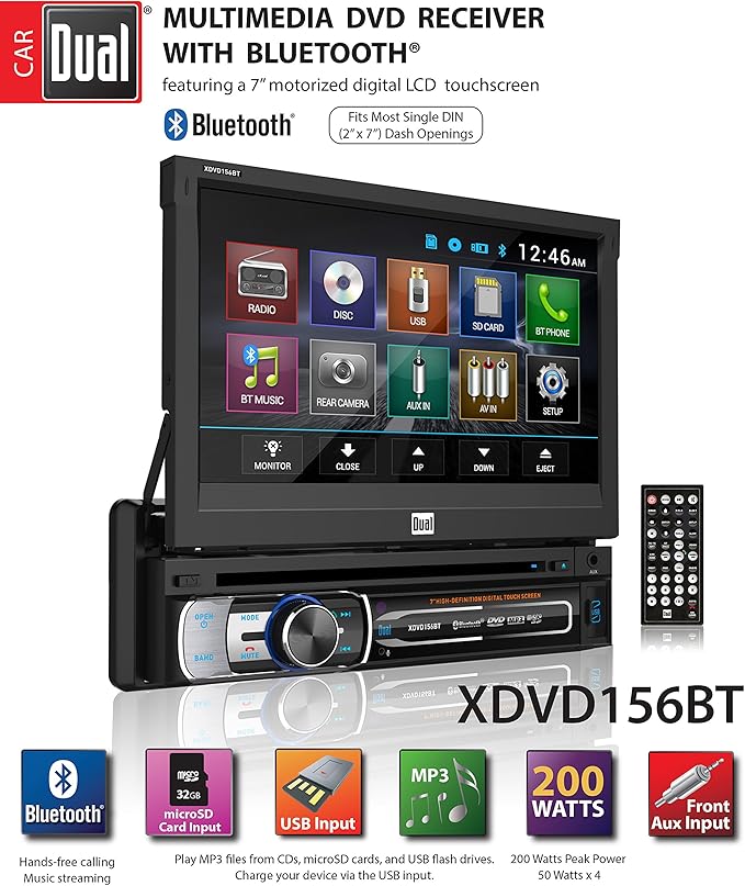 Dual Electronics XDVD156BT Multimedia Retractable & Detachable 7" LED