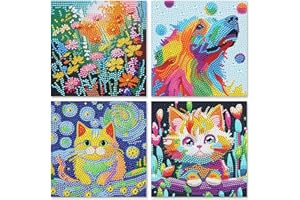 Sloikey Diamond Art Kits for Kids Suit for Kids Ages 6-8-9-12 and Beginners,Diamond Art Gem by Number Kits Arts and Crafts Kits (4PCS) (S-cat-Flower-Dog)