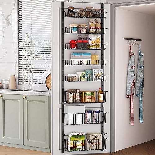 COVAODQ 8-Tier over door spice rack,hanging door storage kitchen,over door storage kitchen,Pantry Organizer Metal Hanging Kitchen Spice Rack Can Organizer