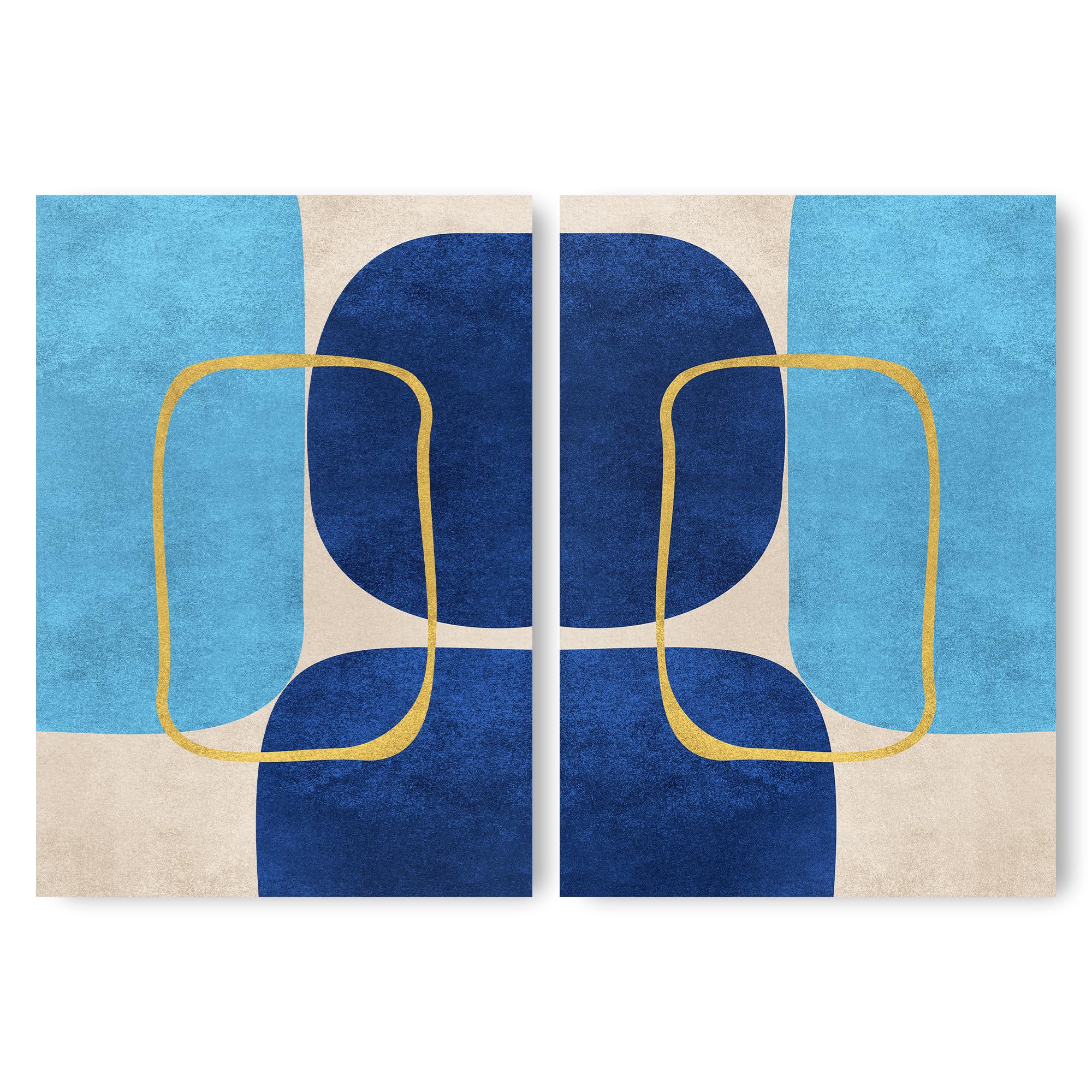 ADAM & ALICE Premium Unframed Wall Art Print – Minimalist Geometric Mid-Century Artwork – Home Decor for Living Room/Bedroom/Hallway/Office – Blue – A2 Set of 2