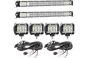 SAN YOUNG LED Light Bar Kits, (2) 20 Inch Slim Light Bars, (4) 4 Inch LED Pods, (2) Wiring Harness, 12V 24V Car Truck ATV Tractor Work Lights, Waterproof Car Off Road Driving Lighting