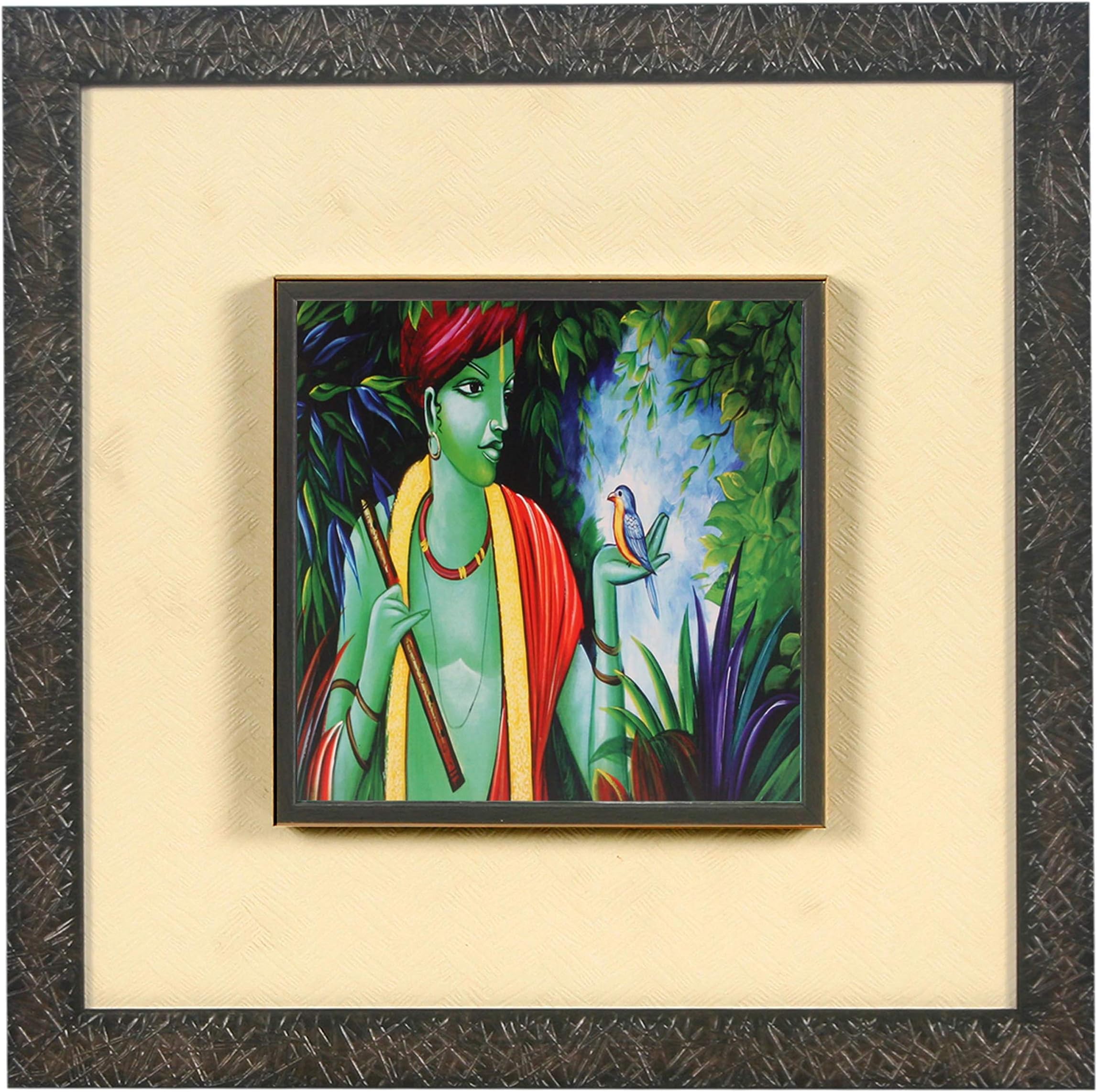 Wens 'Religious Krishna Embossed' Wall Art Painting (Synthetic Wood, 33 cm x 33 cm x 4 cm)