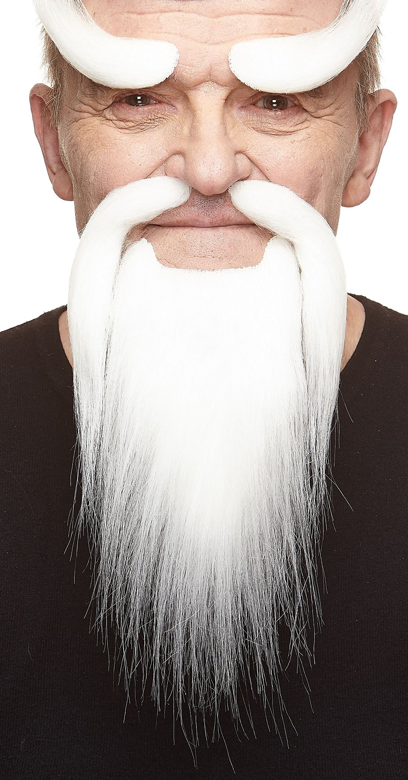 Mustaches Self Adhesive, Novelty, Shaolin Monk Fake Beard, Fake Mustache and Fake Eyebrows, White Color