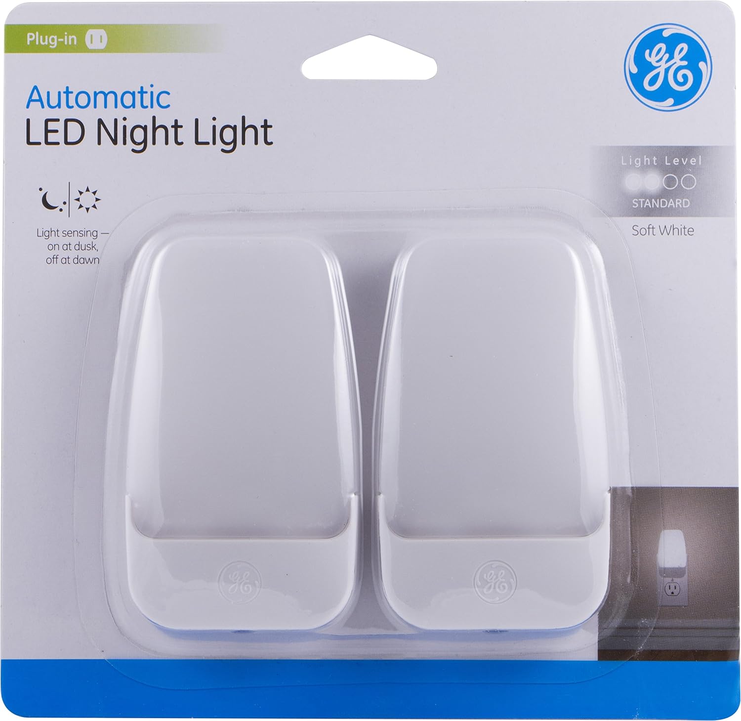 GE 30966 Bright White, 3000K, 2 Pack LED Night Light, Dusk to Dawn Sensor, UL-Listed, Ideal for Kitchen, Home Office, Bedroom, Nursery, Bathroom, 2: Home Improvement