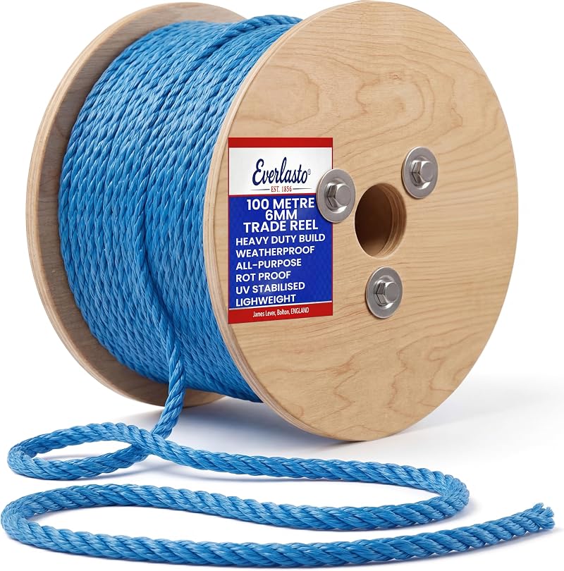 Everlasto 100m Trade Reels Blue Polypropylene Rope 6mm 8mm 10mm 12mm 14mm 16mm