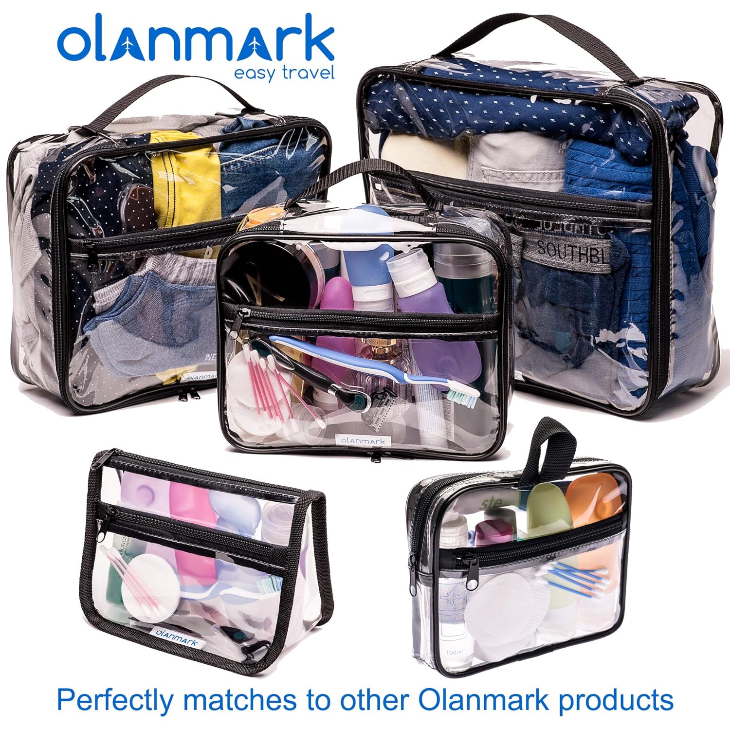 Clear Toiletry Bag - PVC Makeup Bag - Large Transparent Cosmetic Travel Case - See Through Packing Cube with Handle - Clear Bag with Zipper - Plastic Storage Pouch for Women
