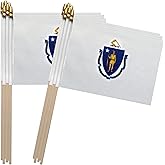 TSMD Massachusetts MA State Flag on Wood Stick Small Mini Handheld Flags,5x8 Inch,12 Pack