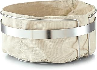 Zeller 27248 Brotkorb mit Beutel, Metall/Baumwolle, beige, 22 x 22 x 10,8 cm