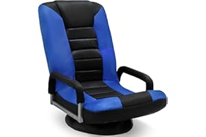 Maple99 Swivel Floor Gaming Chair - Video Lounger Enjoy 6 Different Positions, Adjustable Backrest, Removable Arm Rests, Folds to Store, Stylish Blue with Black Center Stripe