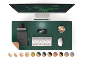 RENMTURE Dual-Sided Desk Pad, Natural Cork & PU Leather Large Mouse mats for Office and Home Work, Desk Protector Non-Slip, Waterproof, Easy Clean (Dark Green, 36"x17")