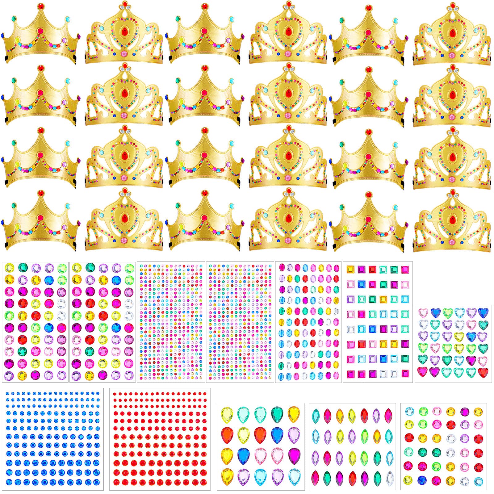 Photo 1 of 24 Pcs Foam Crowns for Kids to Decorate Princess Tiaras Sticker Making Your Own DIY King Crowns Kids' Party Supplies with 12 Sheets Colorful Diamond Sticker, Princess Birthday Party Decoration Hats