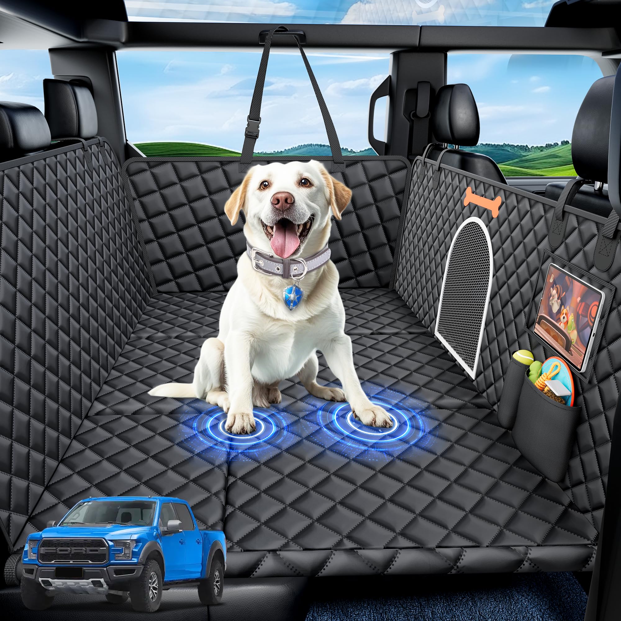 Photo 1 of XXL Dog Truck Seat Cover for Back Seat, Hard Bottom Backseat Extender for Car, Holds 400 lbs, Pet Seat Covers for Large Dogs, 100% Waterproof, Dog Car Bed Protector Hammock for Crew Cab Truck SUV F150