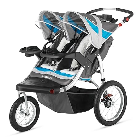 Schwinn Turismo Double Swivel Stroller, Grey/Blue
