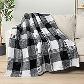PAVILIA Sherpa Throw Blanket for Couch Sofa, White Black Fluffy Warm Plush Blanket for Twin Bed, Cozy Super Soft Lightweight Throw, Fuzzy Decorative Blanket, All Season Home, 60x80