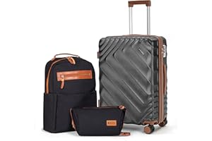 Rosamo 3 piece Luggage Set Expandable Suitcase 22x14x9 Airline Approved Carry on, ABS Hard Case Suitcases with Spinner Wheels, TSA Lock, (Black, 3 Piece Sets(20/BP/TB))