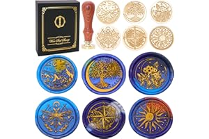 SWANGSA Galaxy Universe Wax Seal Stamp Gift Box Set, Vintage 6 Sealing Stamp Heads + 1 Wooden Hilt, Wax Stamp Kit for Party Invitations, Envelops, Cards and Gift Packaging (Universe Kit)