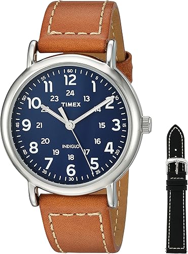 Weekender chronograph 40mm leather strap watch gift set Clearance