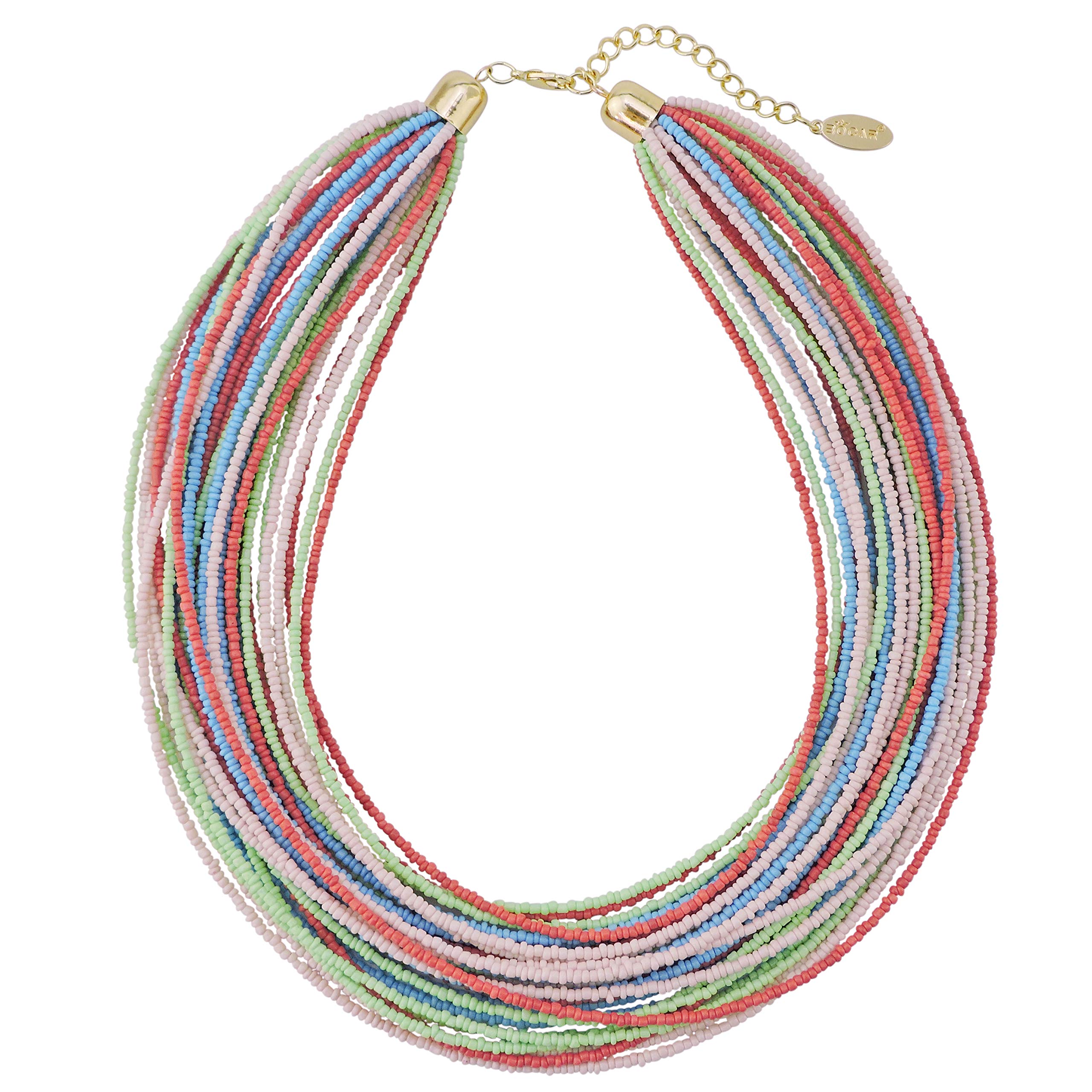 Bocar Multi Layer Chunky Bib Statement Seed Beads Cluster Collar Necklace for Women Gift (NK-10351-Balloon Party)