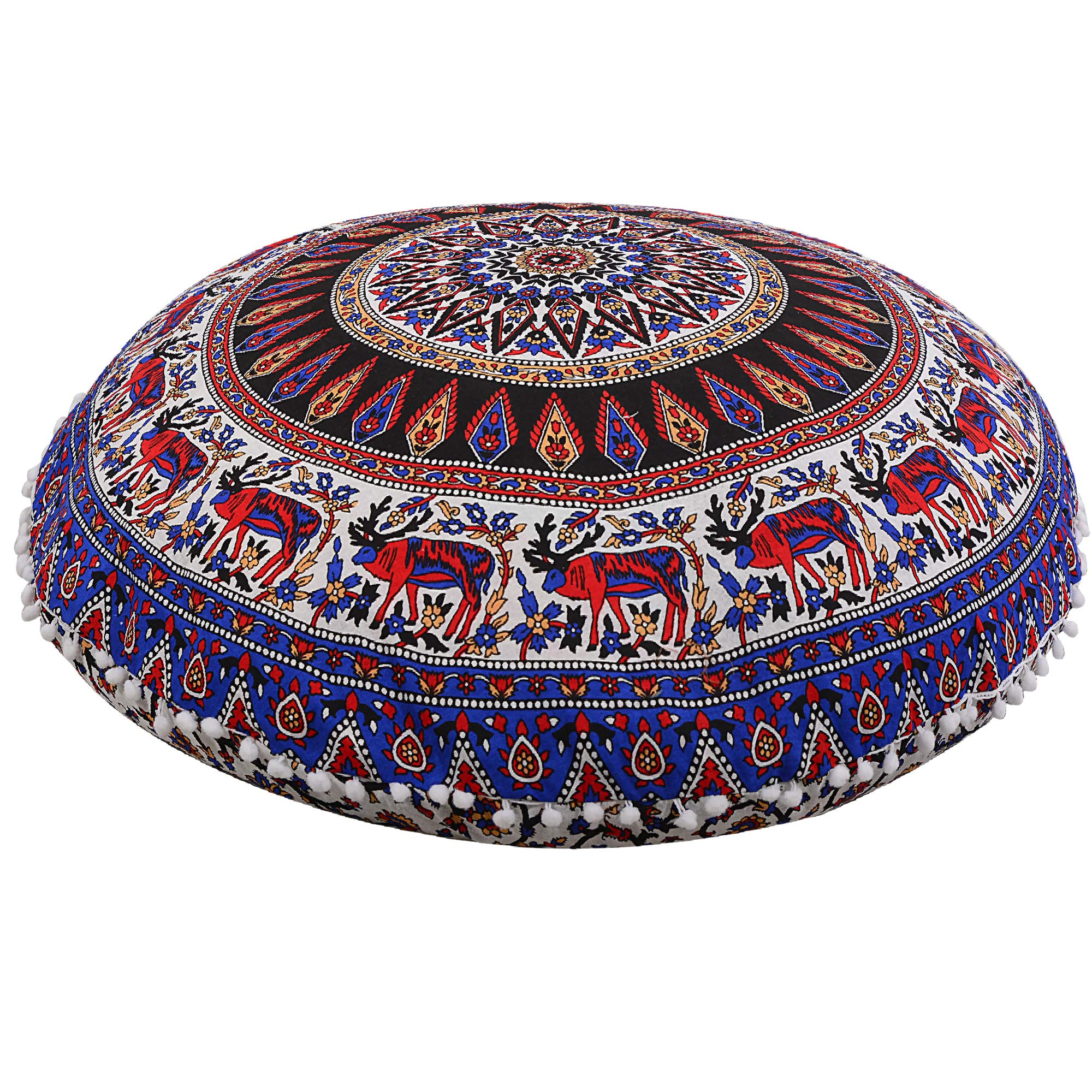 Radhykrishnafashions Indian 32" Large Hippie Mandala Floor Pillow Cover Cushion Cover Round Bohemian Yoga Decor Floor Cushion Case (Red Blue) — image 1