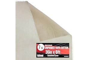 U.S. Art Supply 7-Ounce Unprimed Canvas Roll, 36" Wide x 6' Long (2 Yards) - 100% Cotton, Woven, Acid-Free - Unstretched Canvas Rolls for Painting, Murals, & DIY Crafts