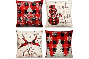 TDHDIKE Farmhouse Christmas Pillow Covers - 18x18 Inch Set of 4, Sofa Couch Decorations