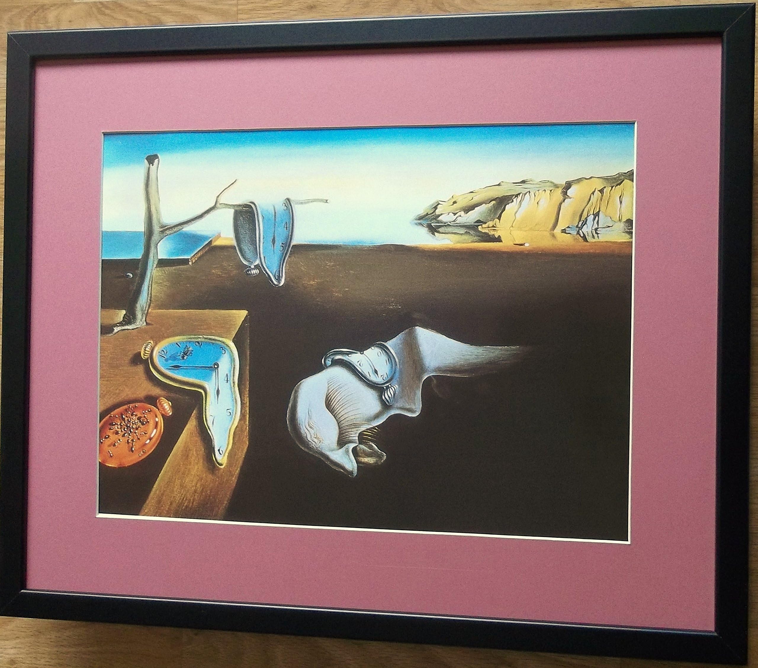 Mounted and framed Dali print, 20''x16'' framed, Persistence of Memory by Dali