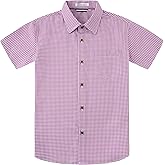WARHORSEE Boys Casual Button Down Shirts Short Sleeve Wrinkle Free 4-Way Stretch Dress Shirs Plaid Shirts for Kids 6-14 Years