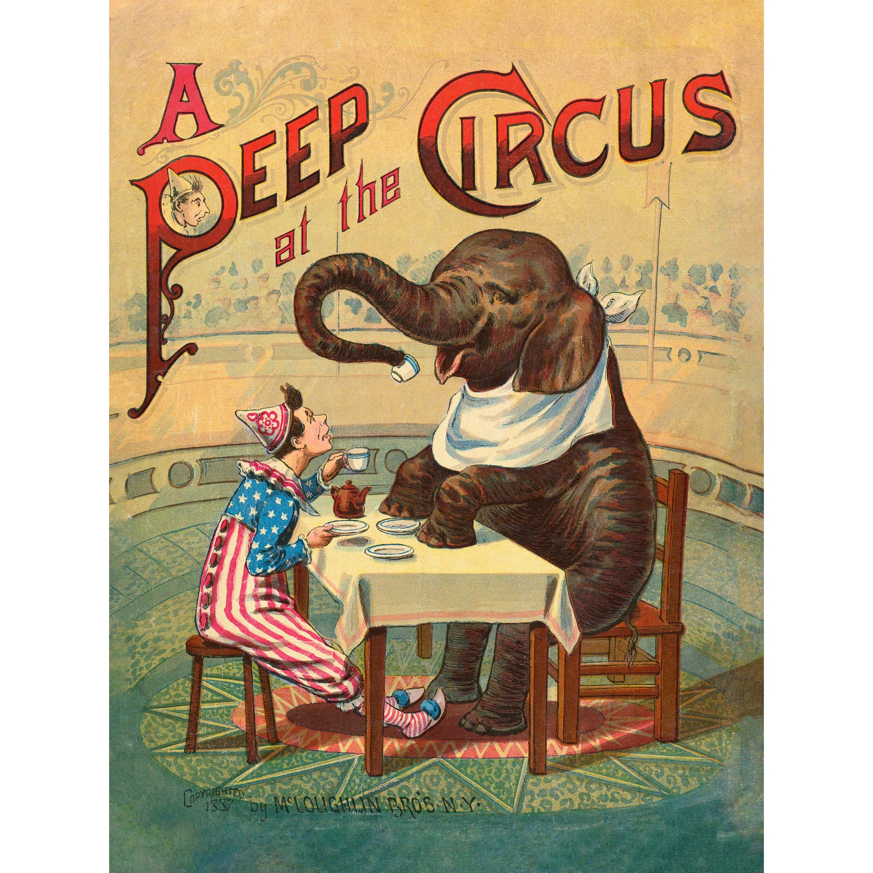 Artery8 McLoughlin Book Cover Circus 1887 Elephant Clown Large Wall Art Poster Print Thick Paper 18X24 Inch