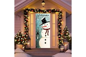 CYNOSA Christmas Snowman Door Cover Christmas Door Decorations Welcome Snowman Door Decor for Xmas Winter Party Outdoor Indoor Home Decor
