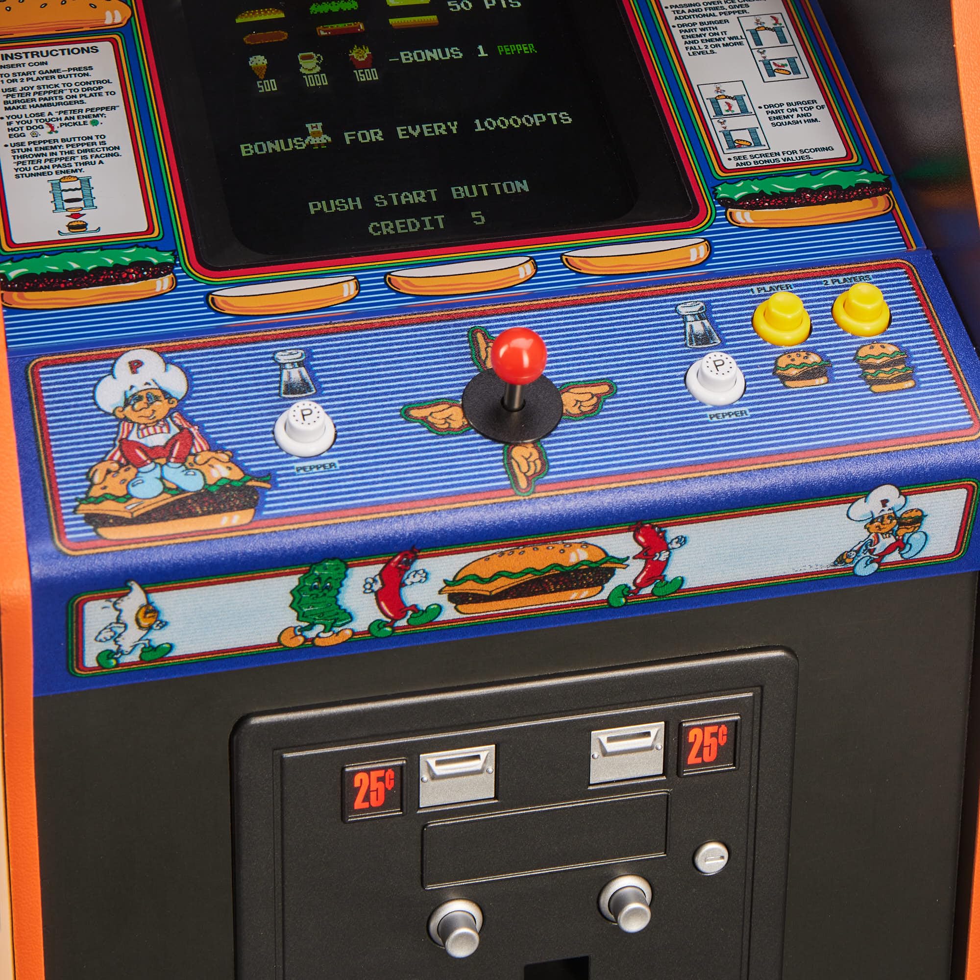 Numskull Quarter Arcades Burger Time Collector's Edition Mini Arcade - Retro 1/4 Scale Authentic Wooden Replica, Original ROM, DIP Switch Access, 5