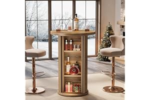 Tribesigns Round Bar Table, 35.4" Rustic Cocktail Table with 3-Tier Hidden Storage Shelves, High Top Bistro Pub Table with Sl