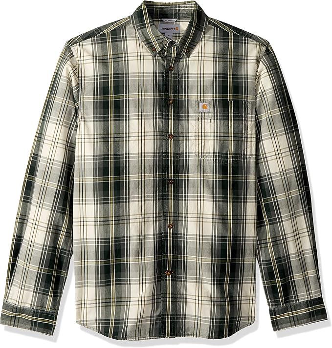 Carhartt Men's M Essential Plaid Button Down Long Sleeve Shirt, elm