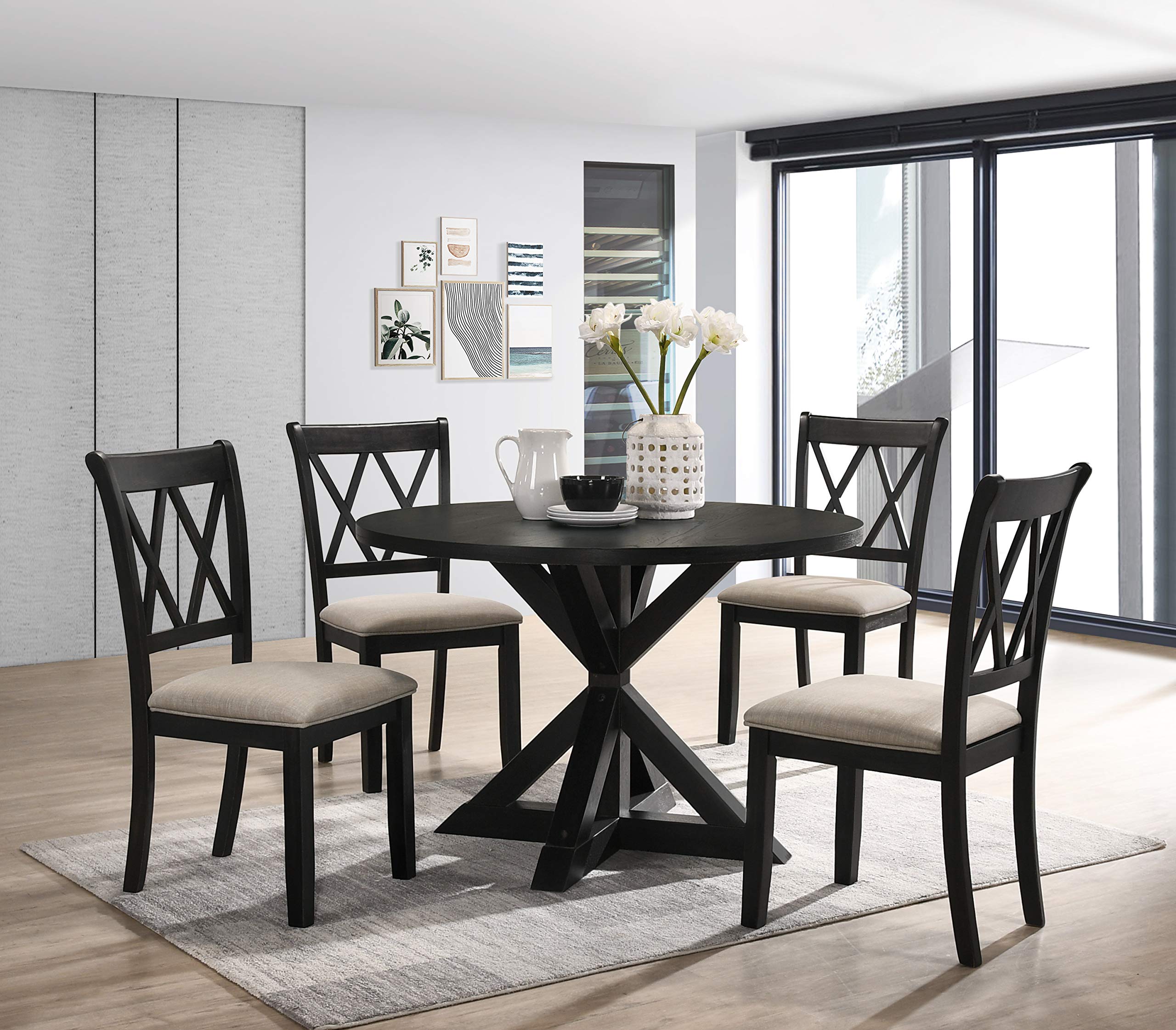 Photo 1 of *********************THIS IS ONLY 2 CHAIRS****************
Roundhill Furniture Windvale Cross-Buck Wood 5-Piece Dining Set in Black