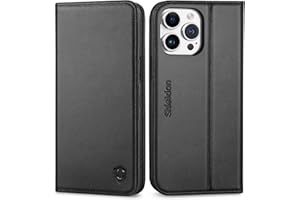 SHIELDON Case for iPhone 15 Pro Max 6.7", Genuine Leather Wallet Folio Case [Magnetic Closure] [RFID Blocking Card Slot] [Kickstand] Full Protection Case Compatible with iPhone 15 Pro Max 2023 - Black