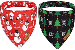 THLOH Christmas Dog Bandanas with Snap Button - 2 Pack Reversible Santa Claus Dog Scarf for Boy & Girl, Dog, Christmas Tree Holiday Bandana for Medium and Large Dogs (Large)