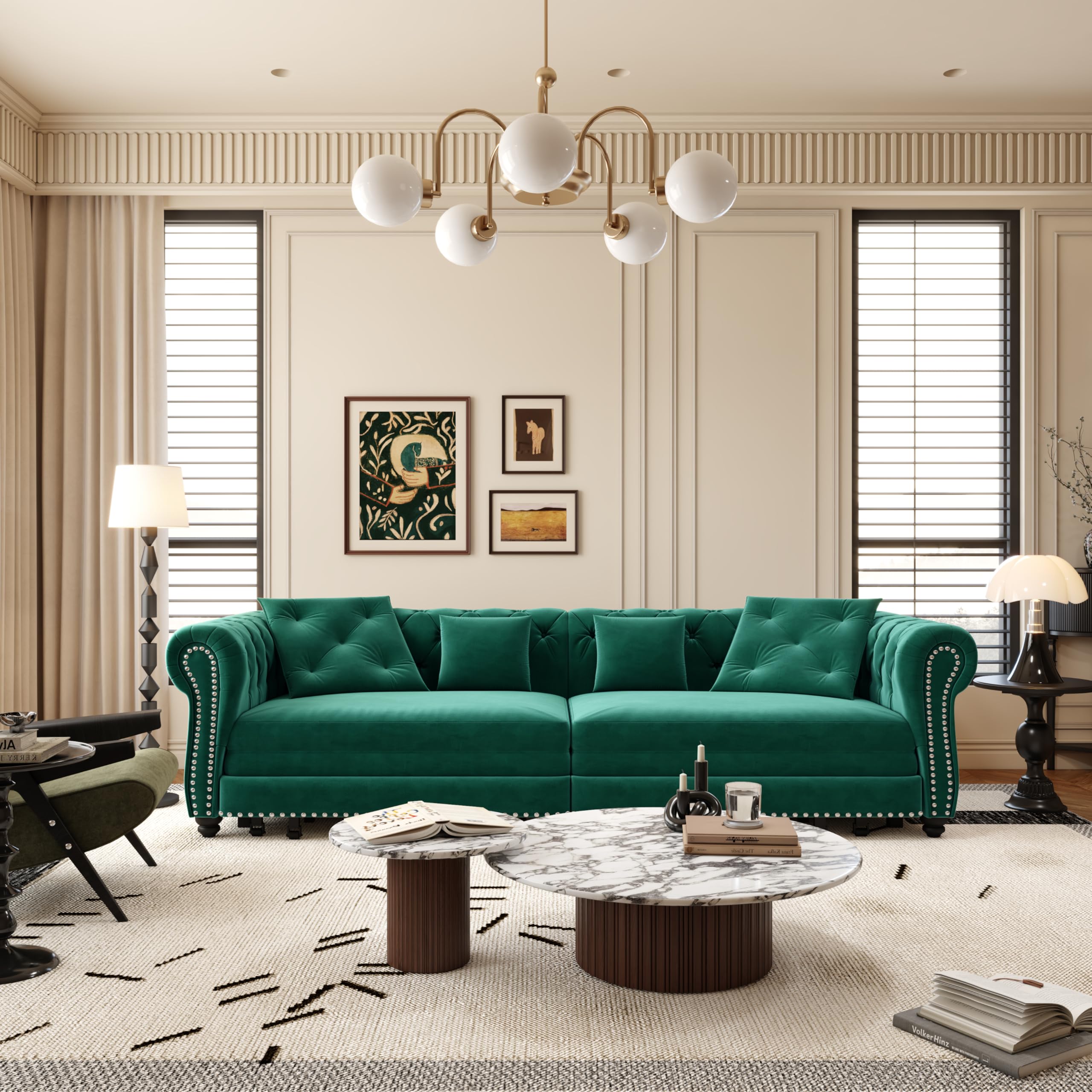 Eafurn 3 in 1 Oversized Chesterfield Loveseat Sofa Convertible Pull Out ...