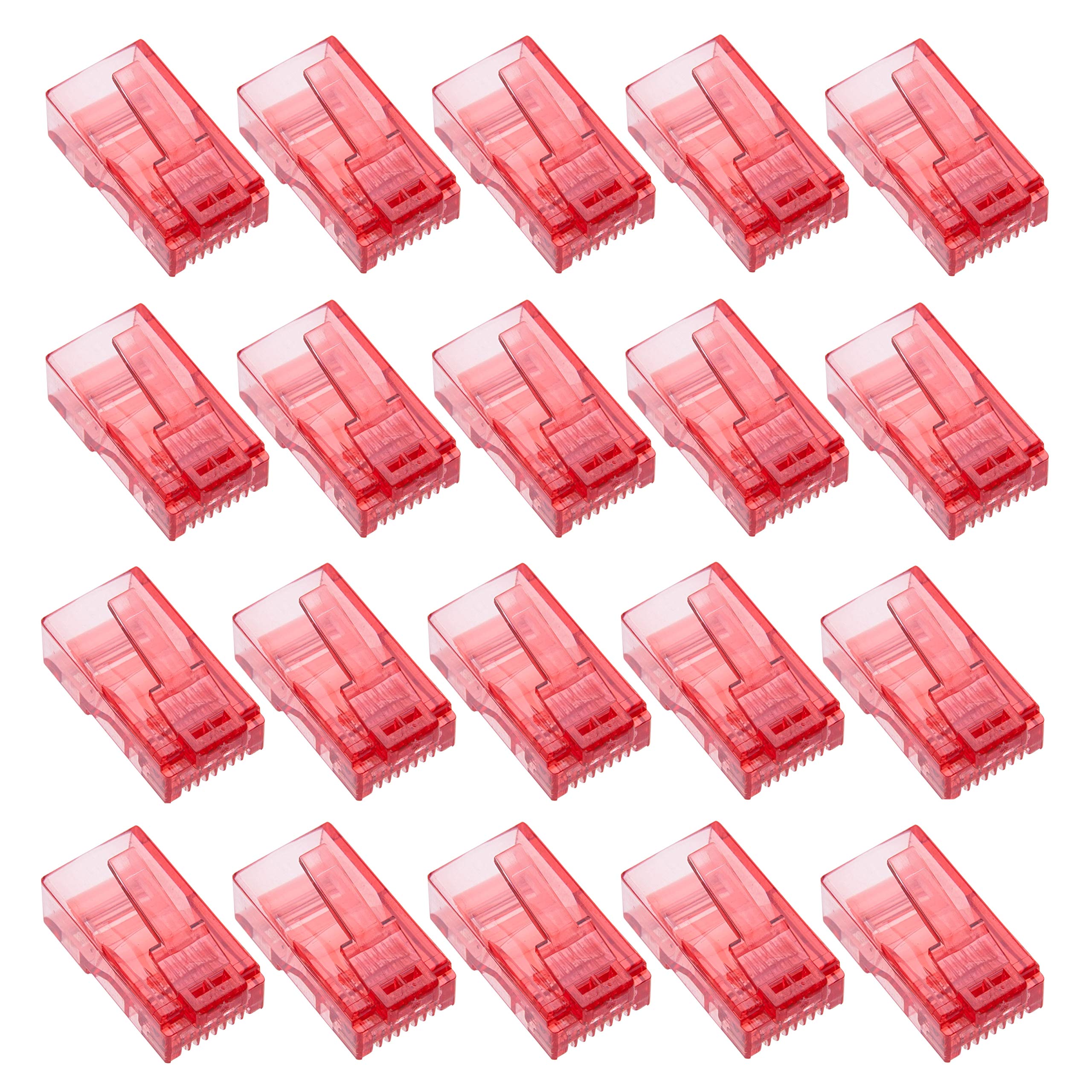 Keple RJ45 Connectors Ethernet Connector Crimp Modulator Gold Plated Plastic Head Ends | RJ45 Plugs for LAN Network for Cat6 Cat6e Cat5 Cat5e Cable | Red, 20 PCS