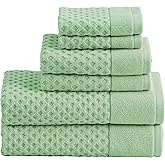 Simple&Opulence Premium 100% Cotton Towel Set 6 Piece, Jacquard Soft Absorbent & Quick Dry Towels for Bathroom, Hotel and Spa, 2 Bath Towels 2 Hand Towels & 2 Washcloths (Sage Green)