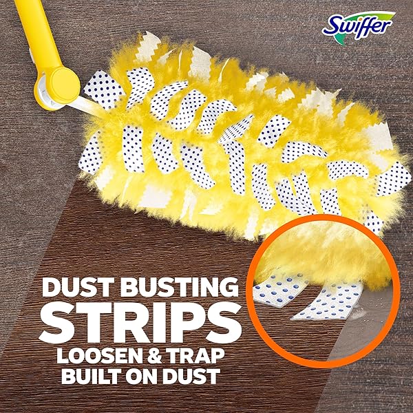 SWIFFER DUSTER HEAVY DUTY DUSTING KIT, CLEANING SUPPLIES, 3 FT EXTENDED HANDLE, 1 DUSTER, 12 REFILLS