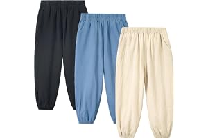 Miipat Toddler Cotton Linen Pants, 3 Pack Elastic Waist Harem Bloomer Pants, Baby Boys Girls Loose Summer Casual Joggers