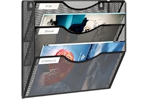Solinxe 3 Tier Wall File Holder Wall Mounted Magazine Rack Hanging File Folders Organizer for Office, Black