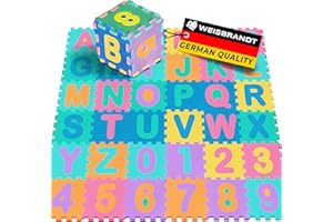 WEISBRANDT Kid’s Alphabet Puzzle Play Exercise Mat, 36 sq.ft. 30% More Durable EVA Foam, 36 Interlock Tiles 72 Border Pieces, ABC and Numbers, Baby, Children, Toddler, Double-Sided Non-Slip Surface