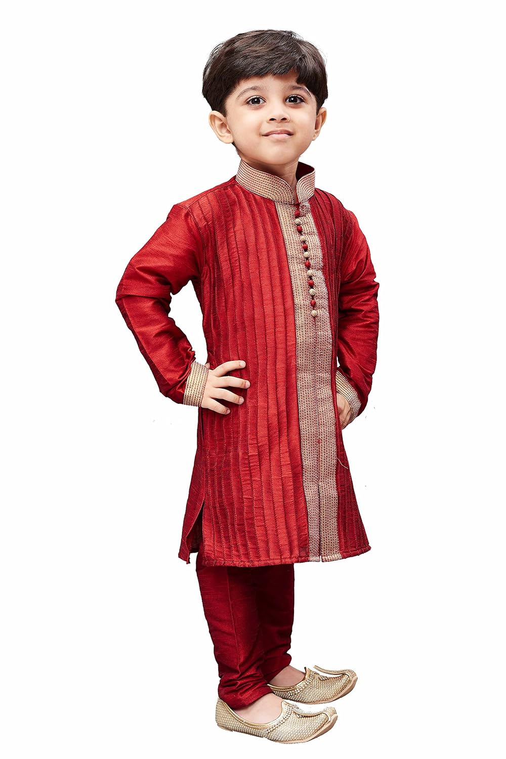 jbn creation boys cotton silk kurta and pyjama set (maroon_vasbkma003npma)