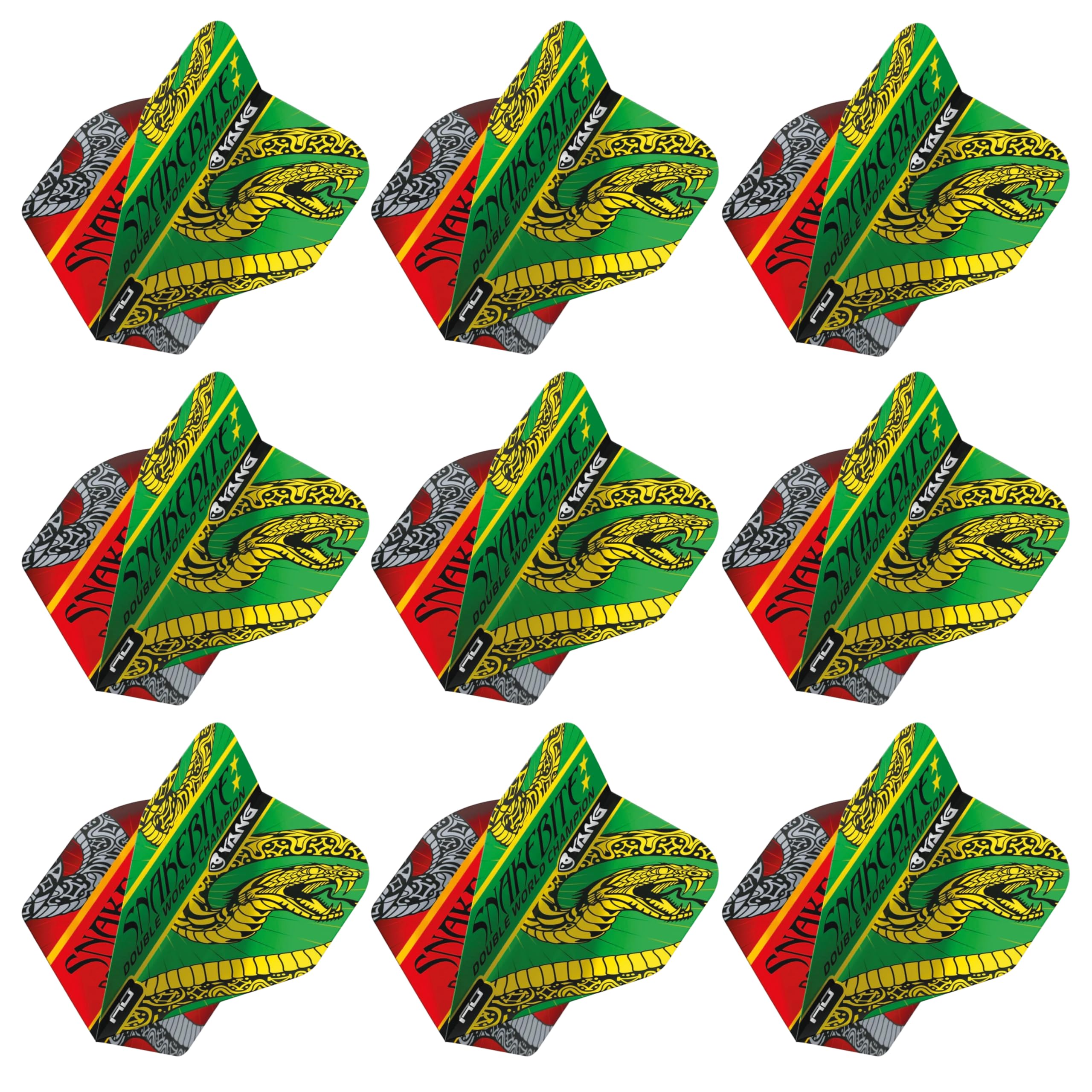 RED DRAGON Yin Yang Double Sided Peter Wright Snakebite Red & Green Standard Dart Flights 3 Sets Per Pack (9 Dart Flights in total)