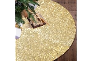 yuboo Gold Christmas Tree Skirt, 48 Inch Gold Sequin Xmas Tree Mat - Glitter Tree Collar Double Layers for Gold Christmas Decorations&Ornaments