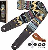 Nefelibata Guitar Strap Vintage Embroidered Cotton with Leather Ends