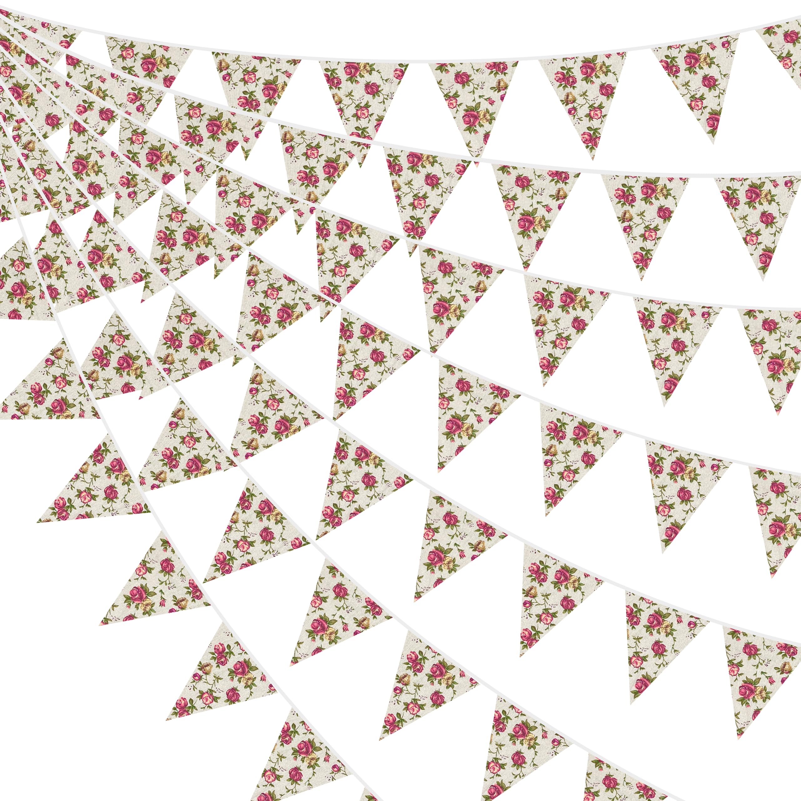 46Ft Vintage Floral Burlap Banner Triangle Flag Party Decorations Retro Flower Linen Fabric Pennant Bunting Streamer for Rustic Boho Birthday Wedding Baby Shower Camping Spring Easter Party — image 1