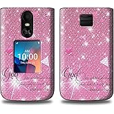 WZCJDHMJ for TCL Flip 4 Phone Case with Tempered Glass Screen Protector,Dual Layer Hybrid PC Textured Back &amp; Soft TPU Bumper Shockproof Cover for T440 (2025)-Pink Glitter