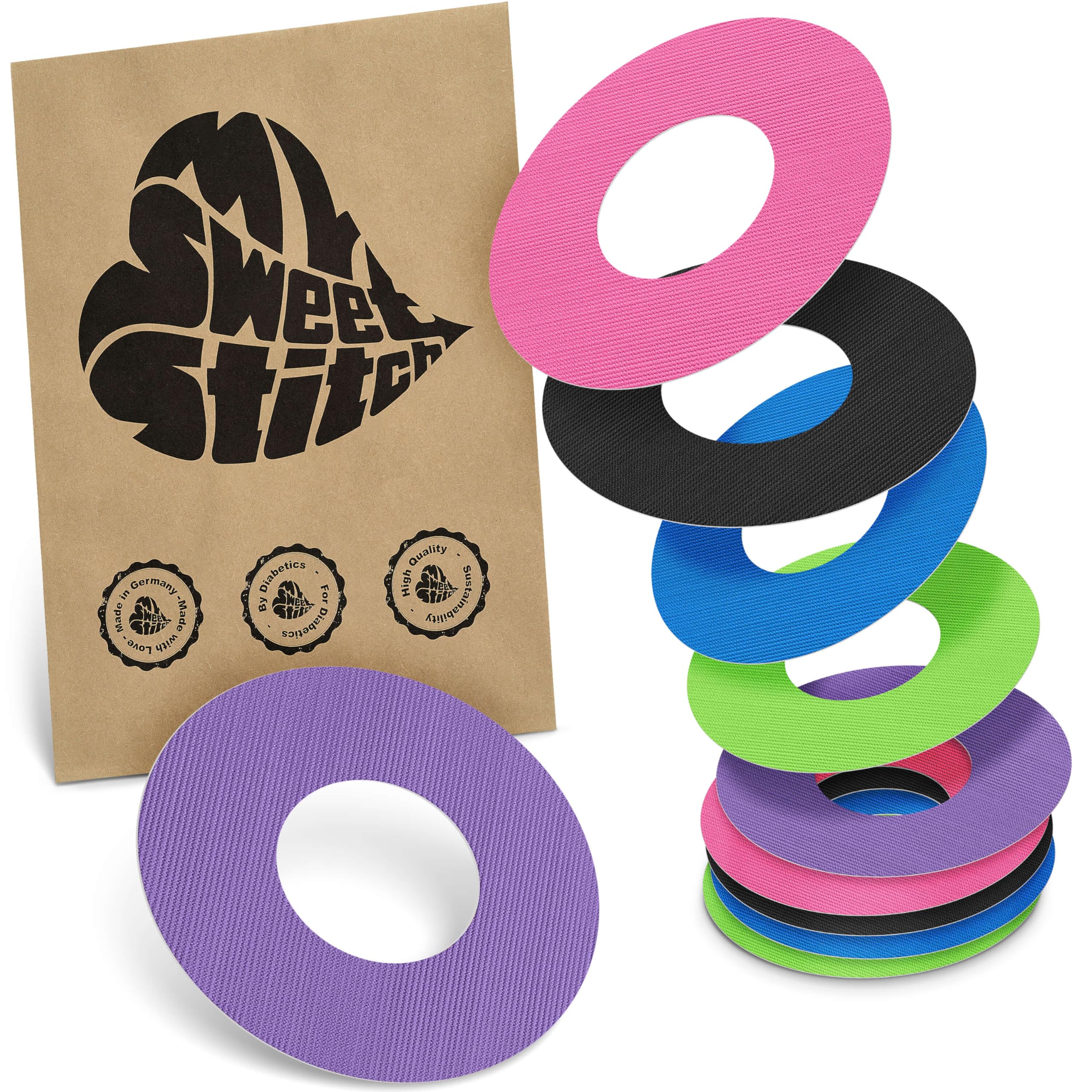 MySweetStitch - 10 x Freestyle Libre 1 & 2 Patches, Ring Patch Ø 65mm, Inner Ø 28mm, Waterproof, Breathable, Skin-Friendly, Made in Germany, Rainbow — image 1