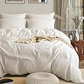 AGSIT Muslin Duvet Cover 100% Washed Cotton, Queen Size Duvet Cover Set Linen Like, Minimalist Soft Comforter Cover 3 Pieces, Lightweight Gauze Duvet Cover with 2 Pillowcases, 90”x90”, Pure White